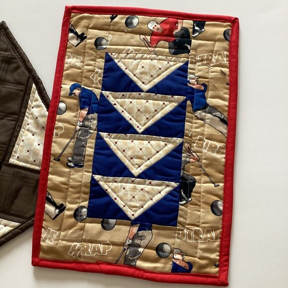 2 New Handmade Golf Mug Mats Rugs Fabric Placemat Table Linens Golfing - Picture 2 of 5